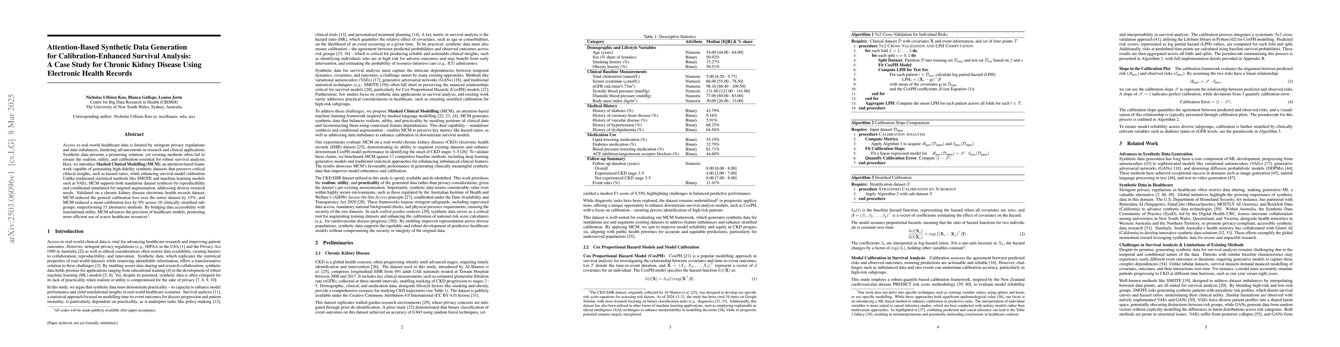 Thumbnail for Attention-Based Synthetic Data Generation for Calibration-Enhanced
  Survival Analysis: A Case Study for Chronic Kidney Disease Using Electronic
  Health Records
