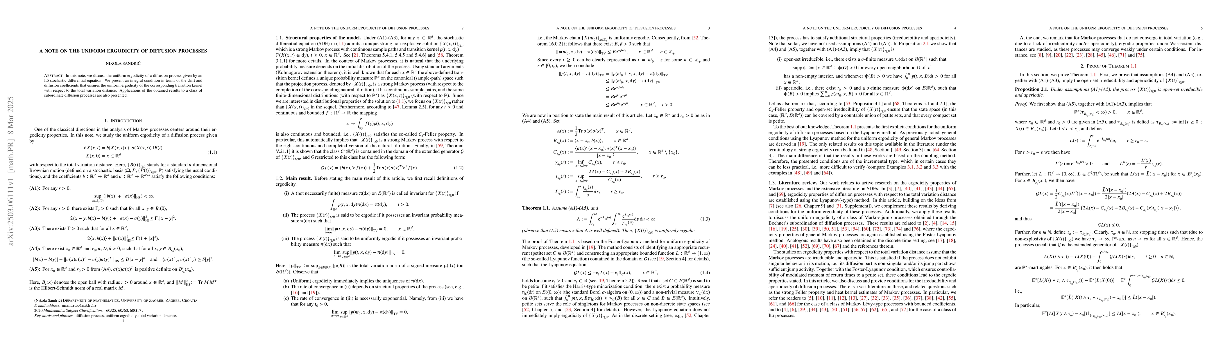Thumbnail for A note on the uniform ergodicity of diffusion processes