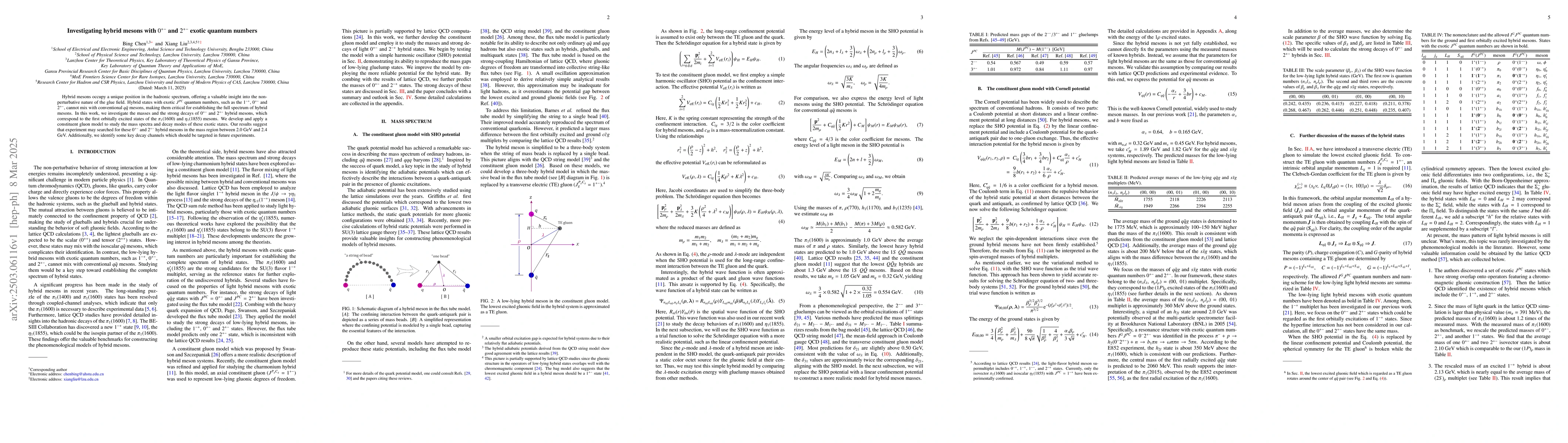 Thumbnail for Investigating hybrid mesons with $0^{+-}$ and $2^{+-}$ exotic quantum
  numbers
