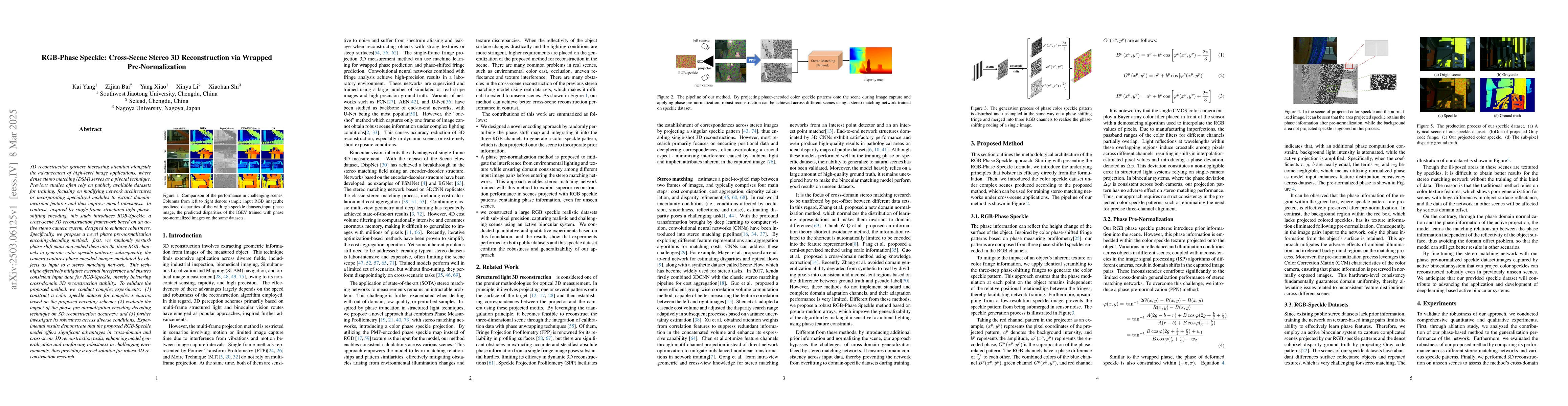 Thumbnail for RGB-Phase Speckle: Cross-Scene Stereo 3D Reconstruction via Wrapped
  Pre-Normalization