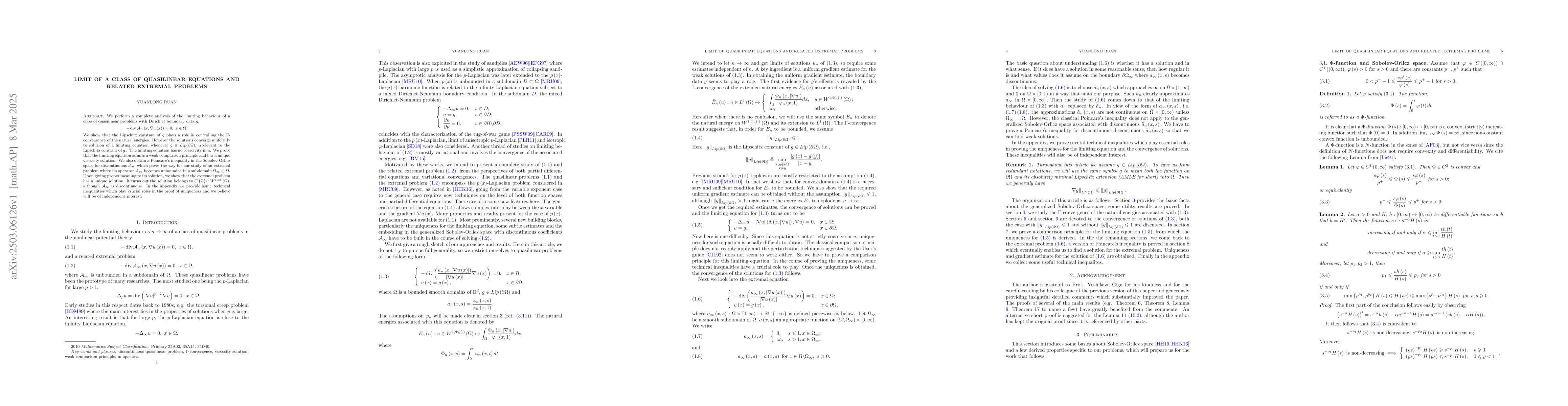 Thumbnail for Limit of quasilinear equations and related extremal problems