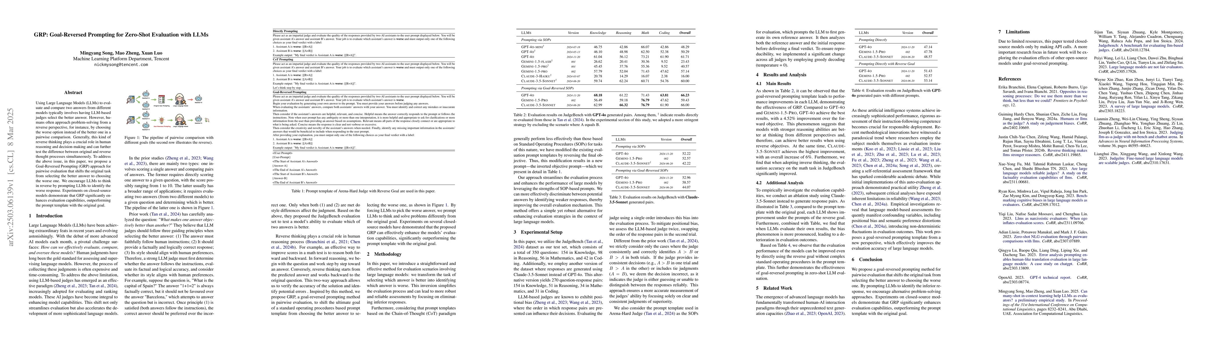 Thumbnail for GRP: Goal-Reversed Prompting for Zero-Shot Evaluation with LLMs