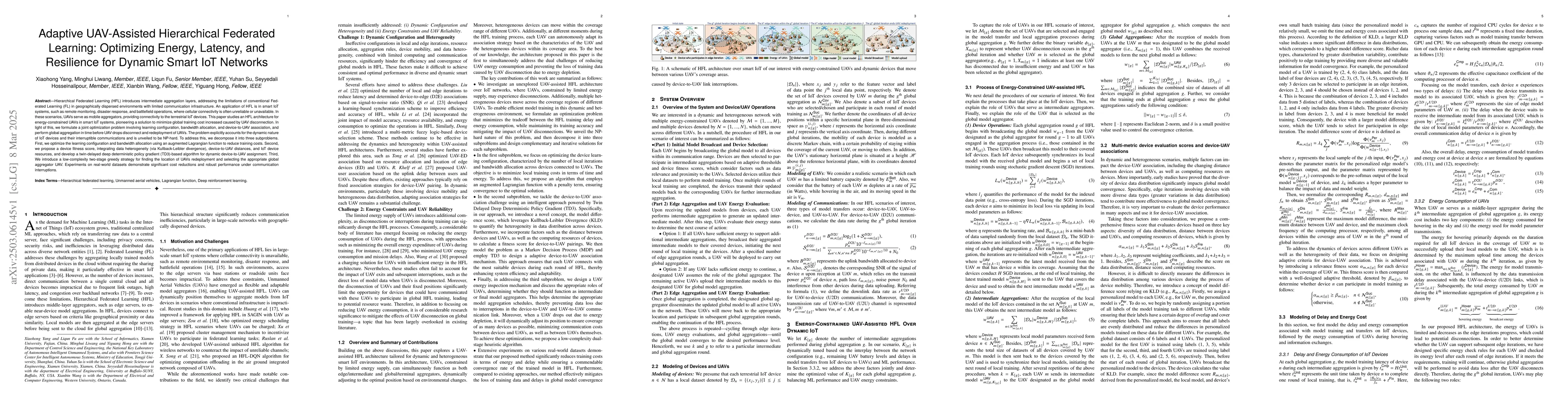 Thumbnail for Adaptive UAV-Assisted Hierarchical Federated Learning: Optimizing
  Energy, Latency, and Resilience for Dynamic Smart IoT Networks
