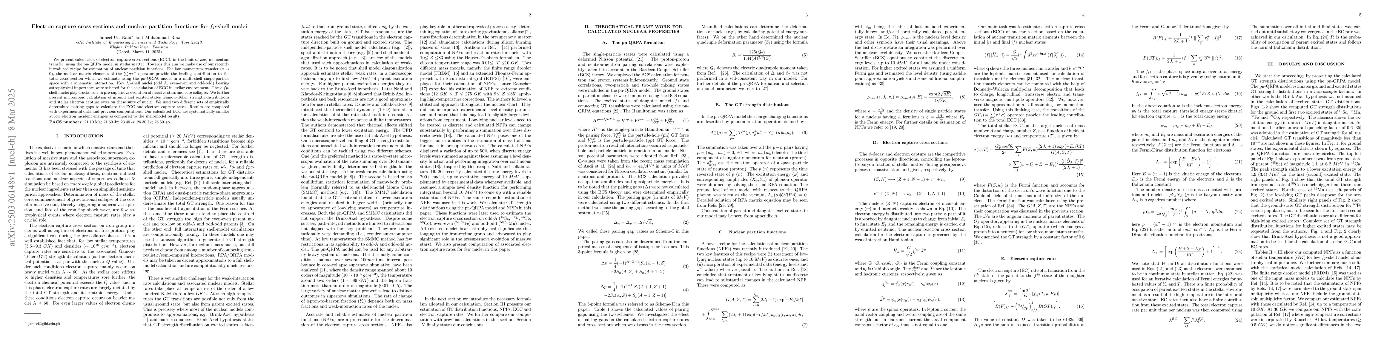 Thumbnail for Electron capture cross sections and nuclear partition functions for
  fp-shell nuclei