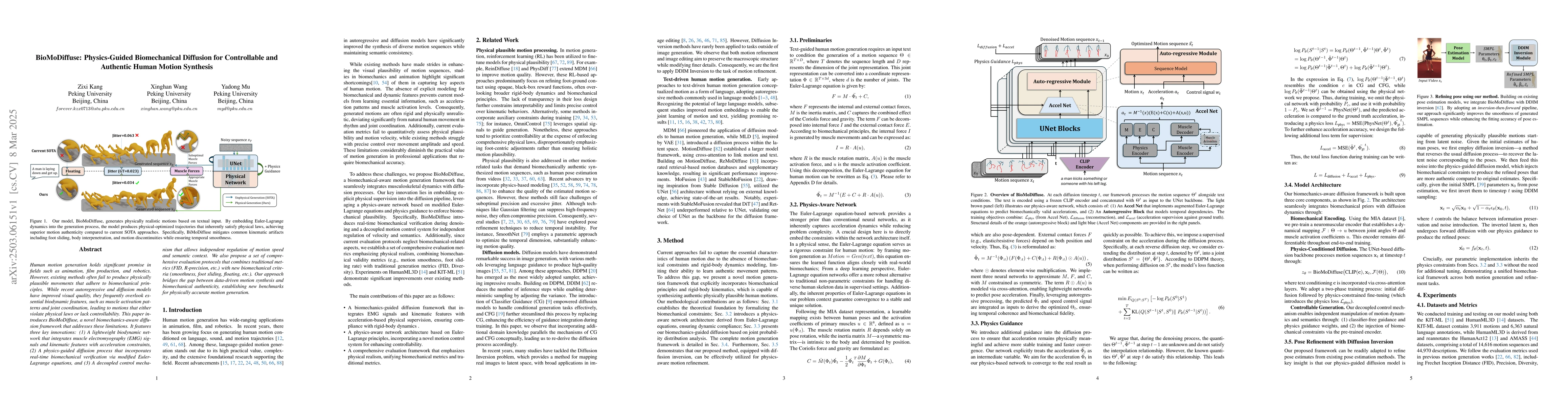 Thumbnail for BioMoDiffuse: Physics-Guided Biomechanical Diffusion for Controllable
  and Authentic Human Motion Synthesis