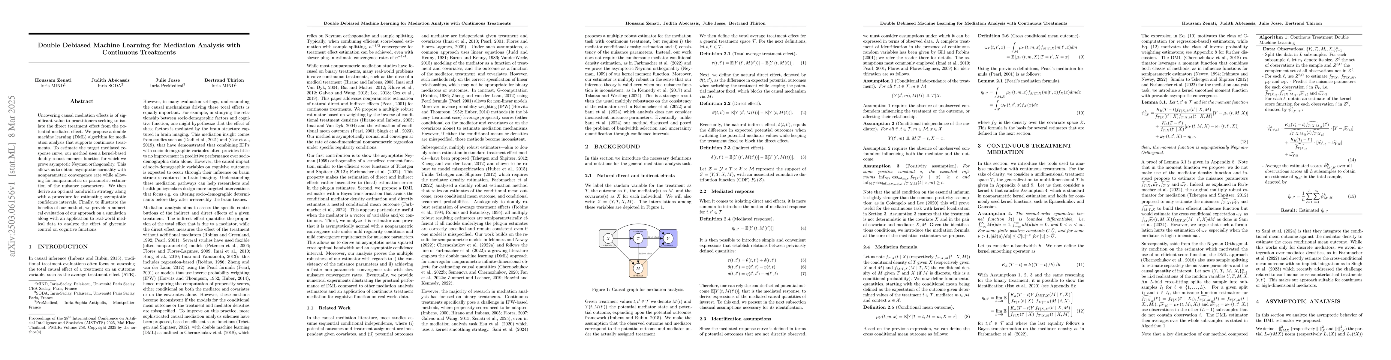Thumbnail for Double Debiased Machine Learning for Mediation Analysis with Continuous
  Treatments