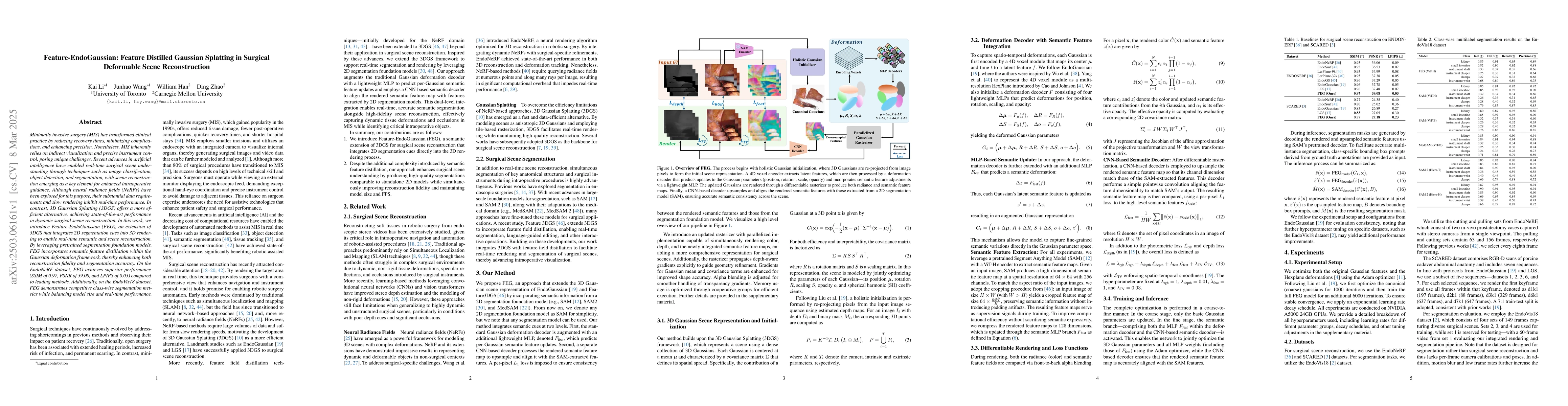 Thumbnail for Feature-EndoGaussian: Feature Distilled Gaussian Splatting in Surgical
  Deformable Scene Reconstruction