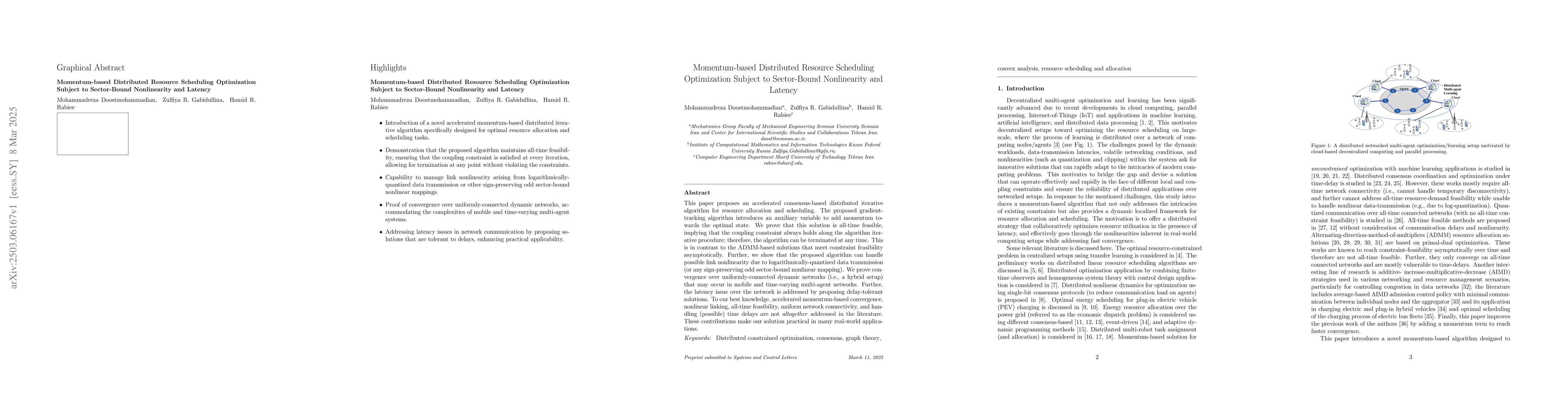 Thumbnail for Momentum-based Distributed Resource Scheduling Optimization Subject to
  Sector-Bound Nonlinearity and Latency
