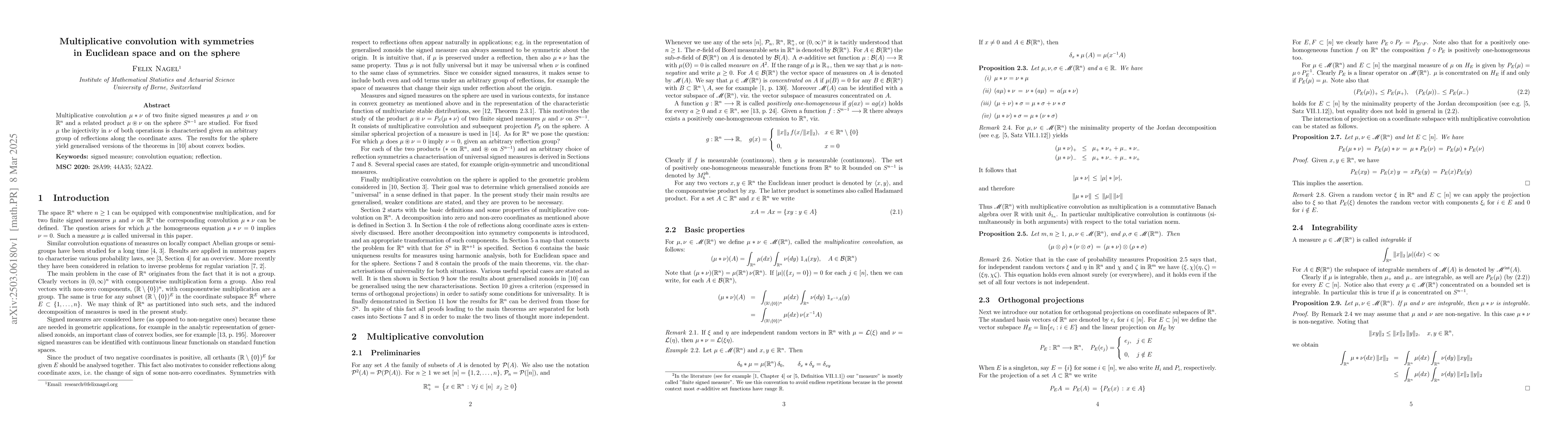 Thumbnail for Multiplicative convolution with symmetries in Euclidean space and on the
  sphere