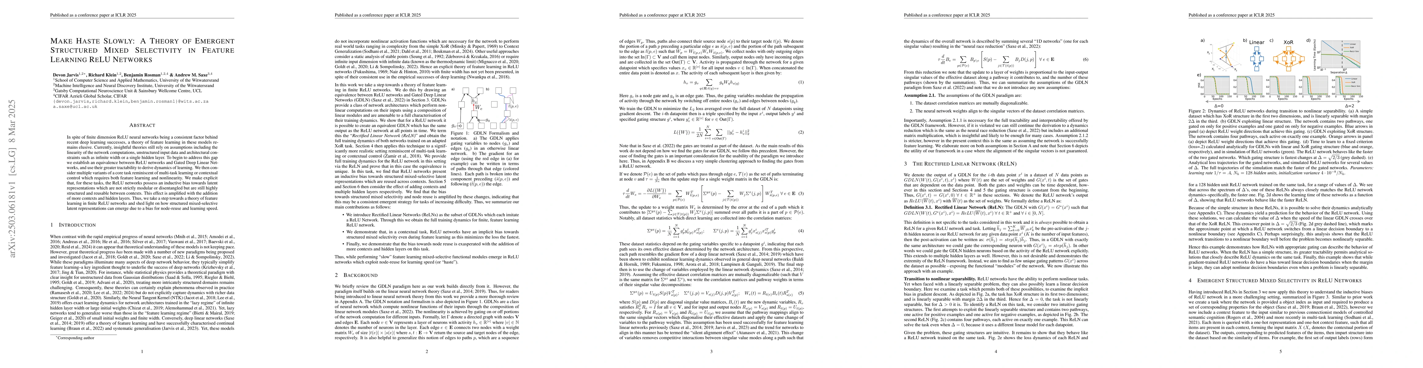 Thumbnail for Make Haste Slowly: A Theory of Emergent Structured Mixed Selectivity in
  Feature Learning ReLU Networks