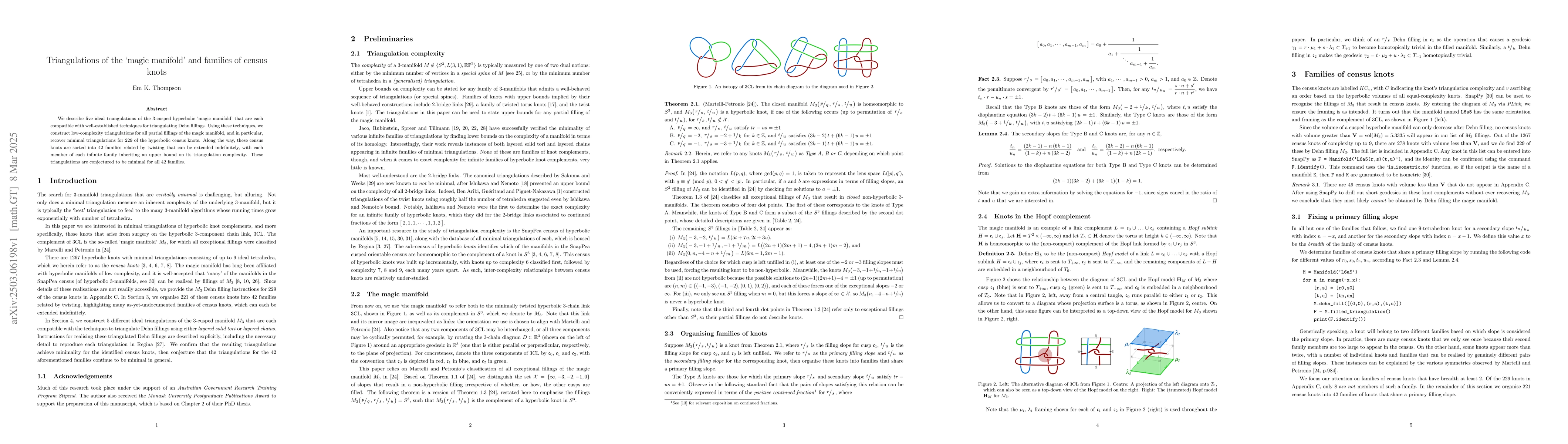 Thumbnail for Triangulations of the `magic manifold' and families of census knots