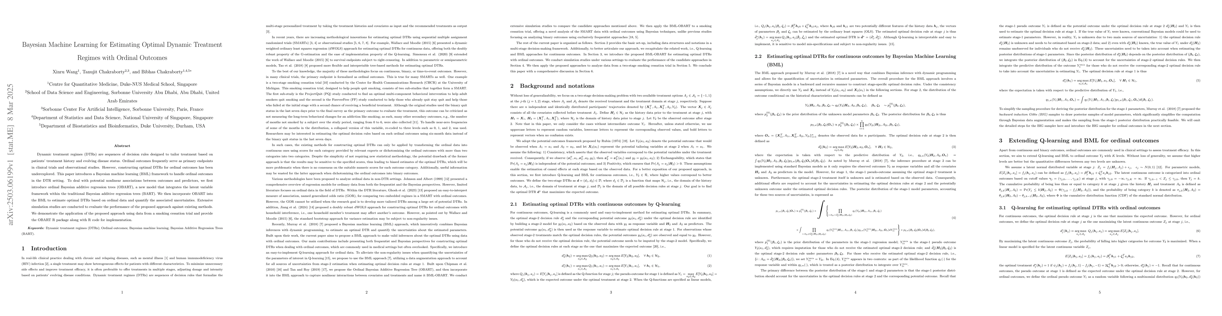 Thumbnail for Bayesian Machine Learning for Estimating Optimal Dynamic Treatment
  Regimes with Ordinal Outcomes