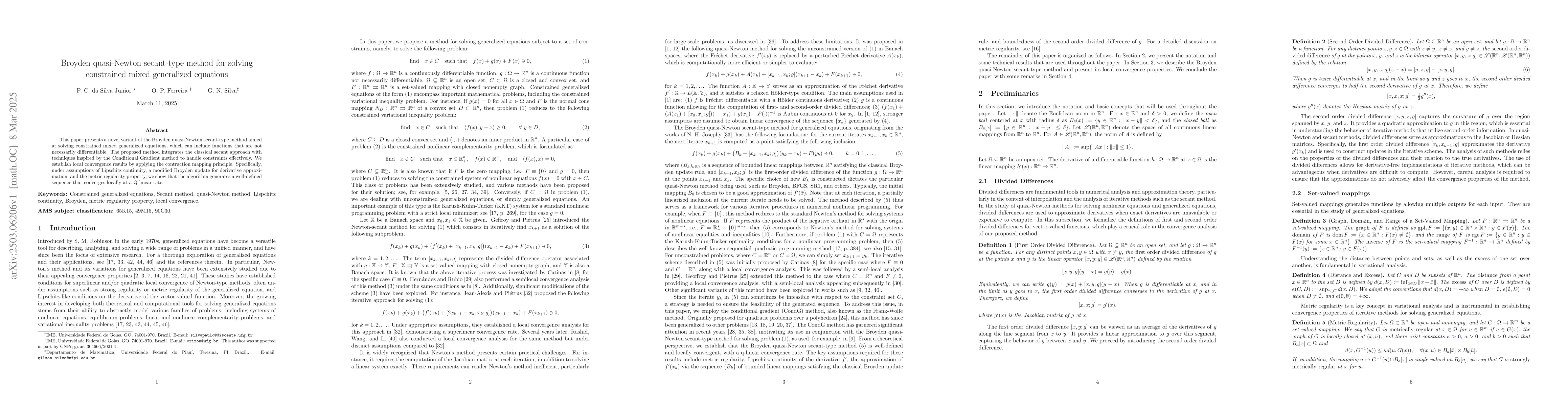 Thumbnail for Broyden quasi-Newton secant-type method for solving constrained mixed
  generalized equations