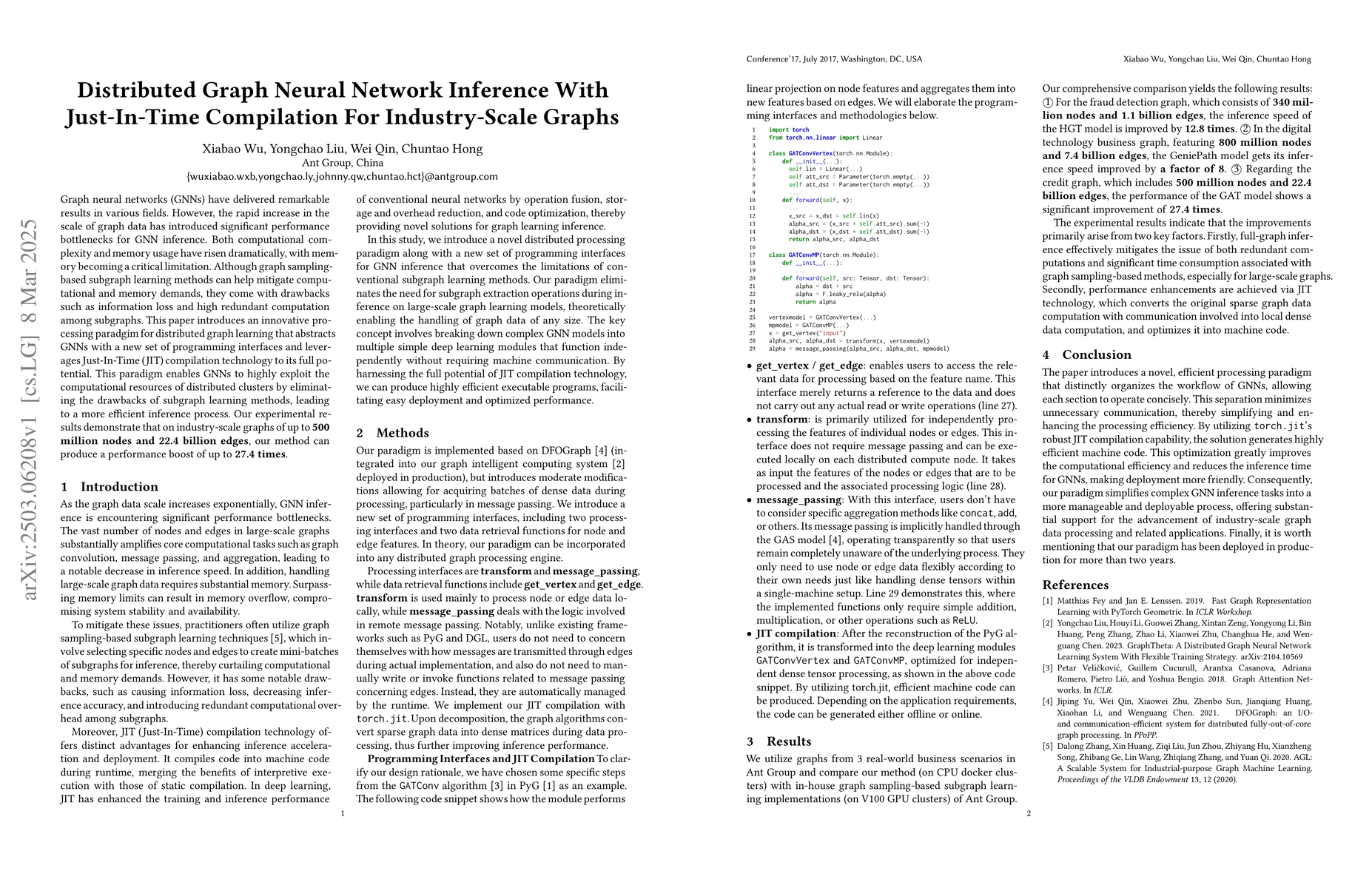 Thumbnail for Distributed Graph Neural Network Inference With Just-In-Time Compilation
  For Industry-Scale Graphs
