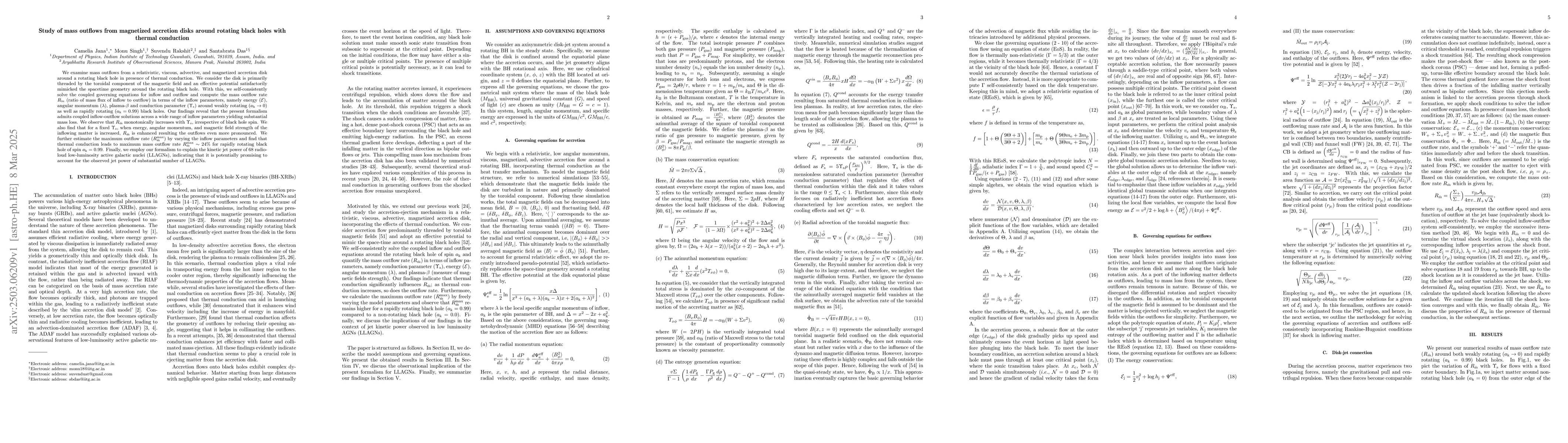 Thumbnail for Study of mass outflows from magnetized accretion disks around rotating
  black holes with thermal conduction
