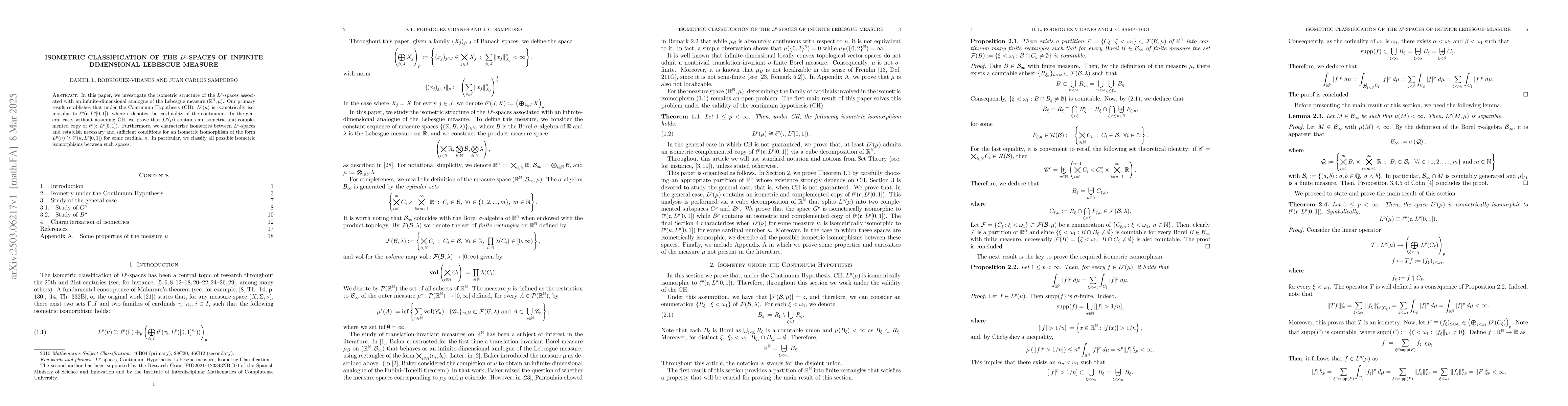 Thumbnail for Isometric classification of the $L^{p}$-spaces of infinite dimensional
  Lebesgue measure