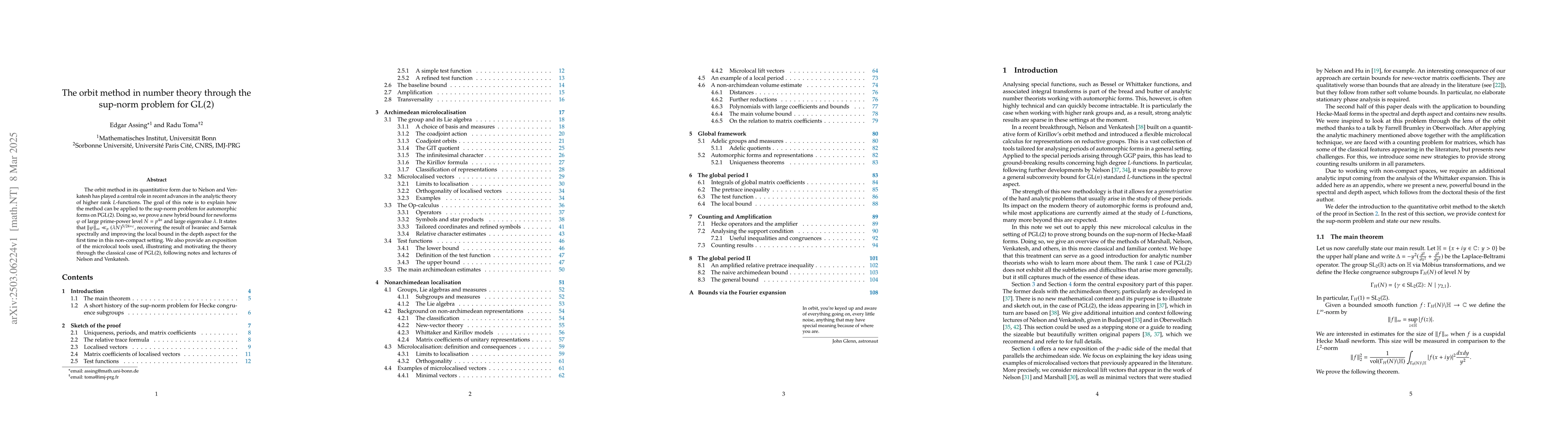 Thumbnail for The orbit method in number theory through the sup-norm problem for
  $\operatorname{GL}(2)$