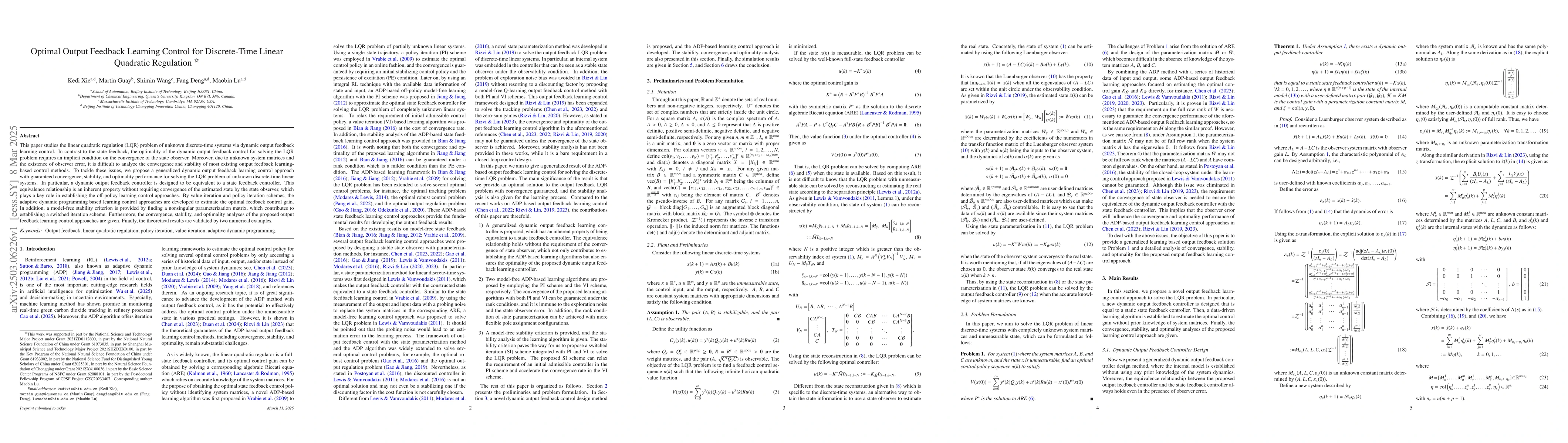 Thumbnail for Optimal Output Feedback Learning Control for Discrete-Time Linear
  Quadratic Regulation