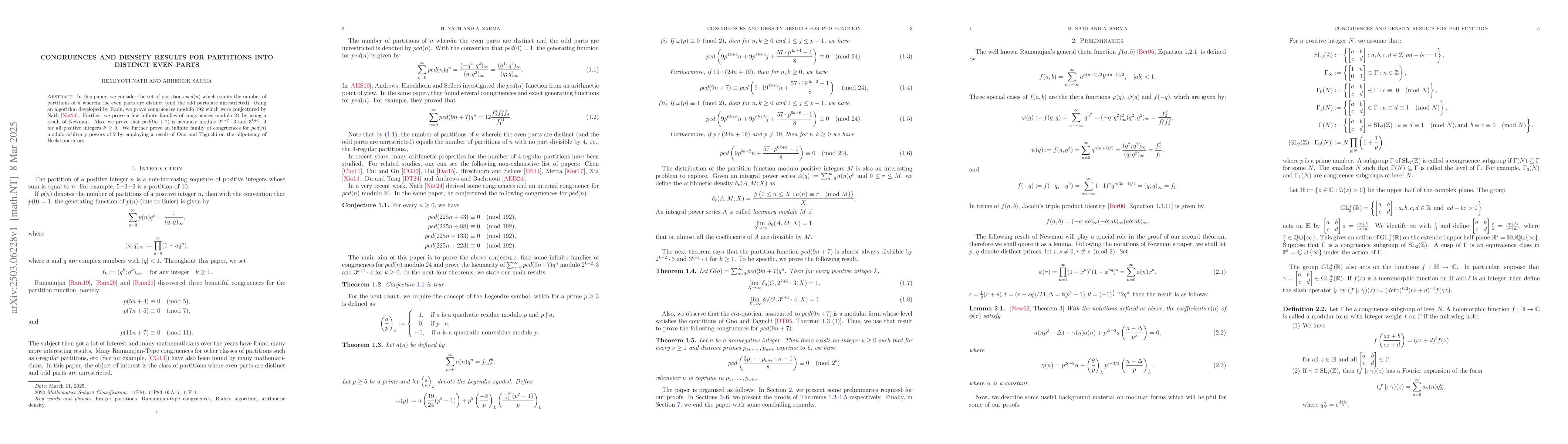 Thumbnail for Congruences and density results for partitions into distinct even parts