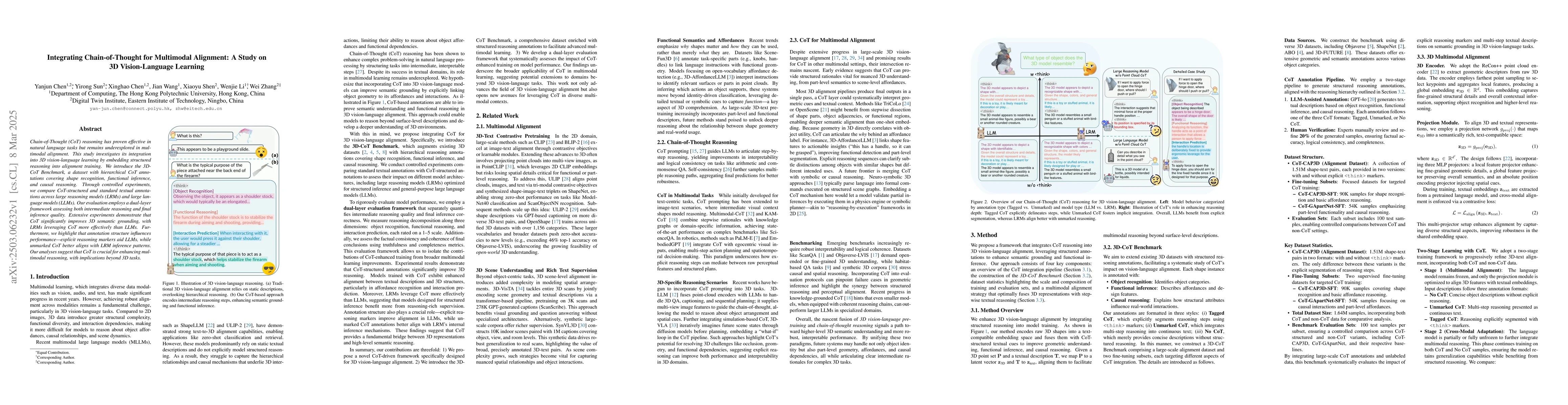 Thumbnail for Integrating Chain-of-Thought for Multimodal Alignment: A Study on 3D
  Vision-Language Learning