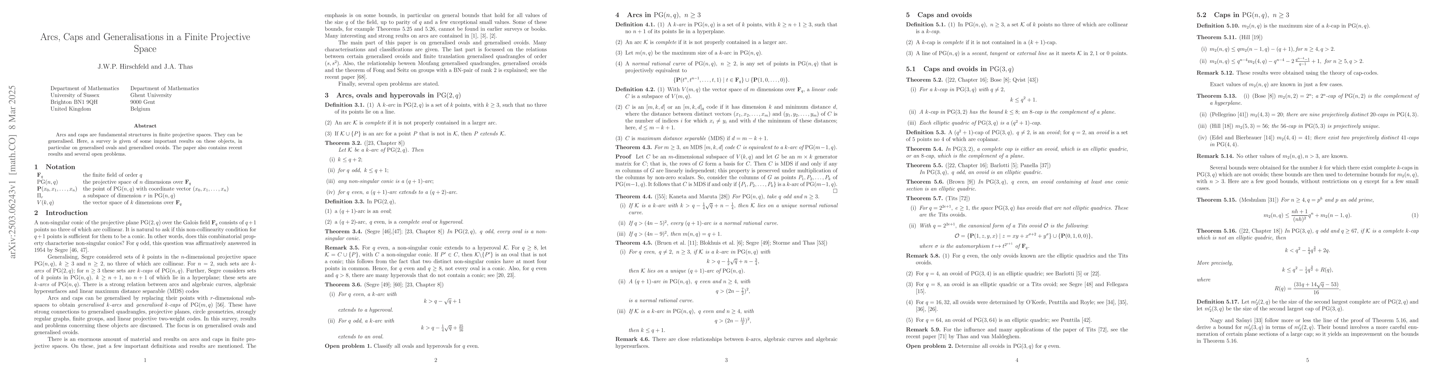 Thumbnail for Arcs, Caps and Generalisations in a Finite Projective Space