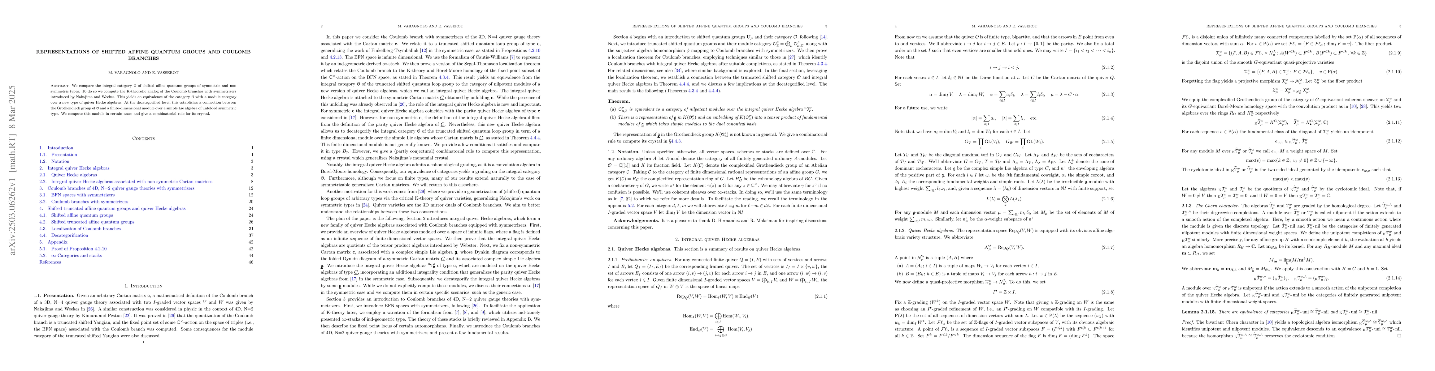 Thumbnail for Representations of shifted affine quantum groups and Coulomb branches
