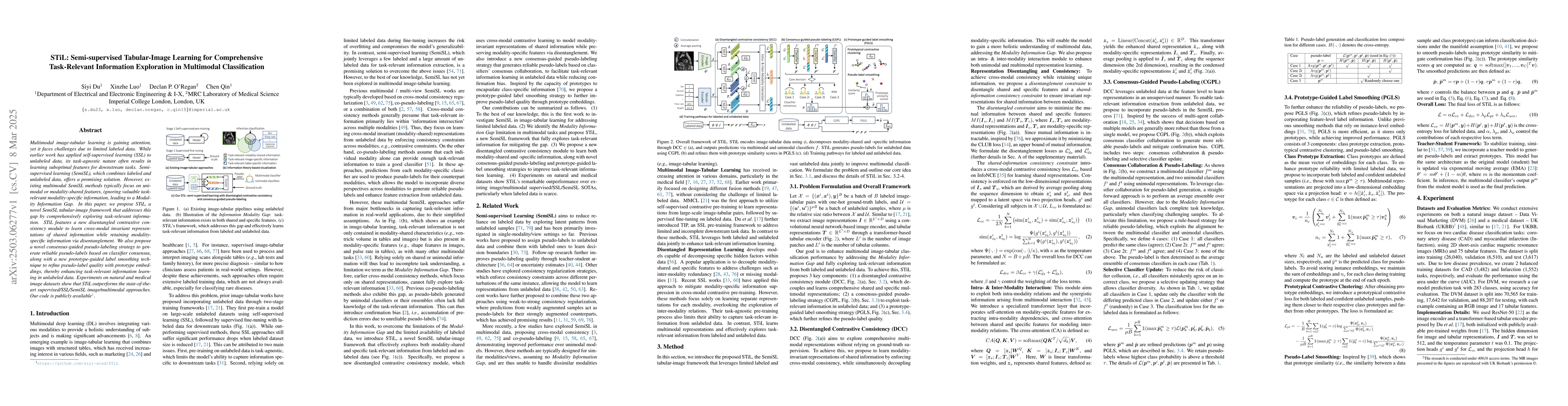 Thumbnail for STiL: Semi-supervised Tabular-Image Learning for Comprehensive
  Task-Relevant Information Exploration in Multimodal Classification