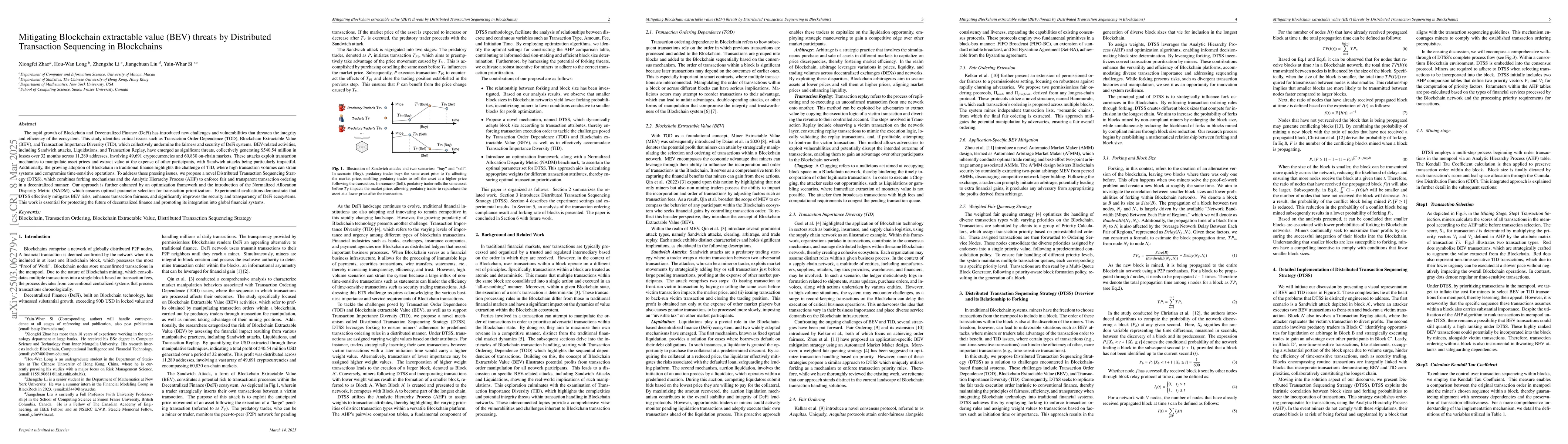 Thumbnail for Mitigating Blockchain extractable value (BEV) threats by Distributed
  Transaction Sequencing in Blockchains