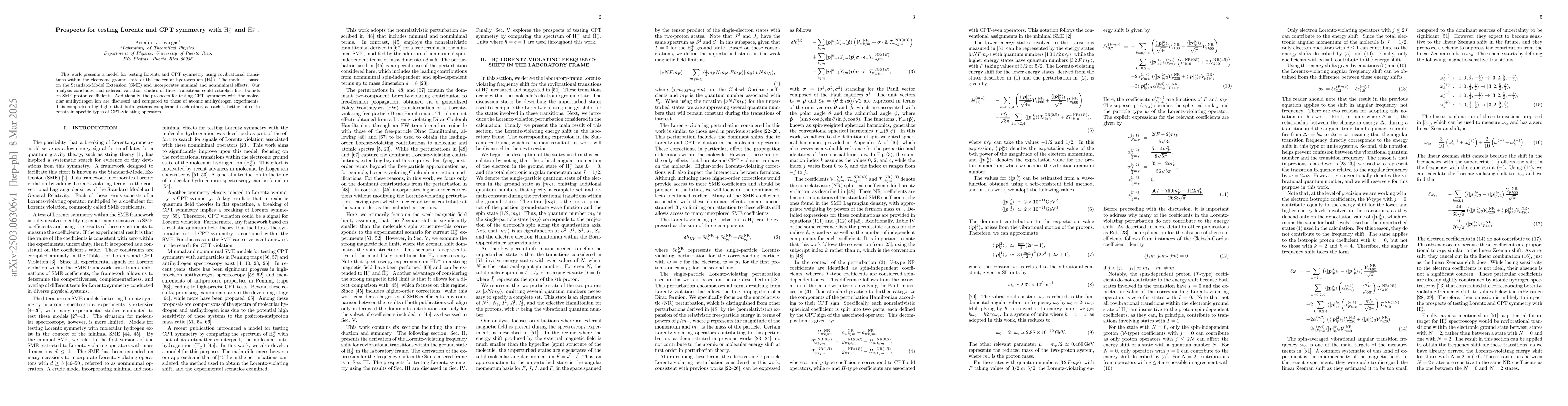 Thumbnail for Prospects for testing Lorentz and CPT symmetry with ${\rm H}^+_2$ and
  ${\rm \bar{H}}^-_2$