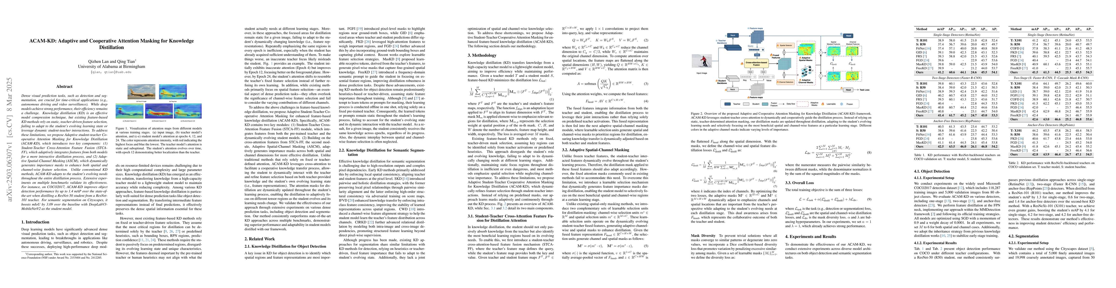 Thumbnail for ACAM-KD: Adaptive and Cooperative Attention Masking for Knowledge
  Distillation