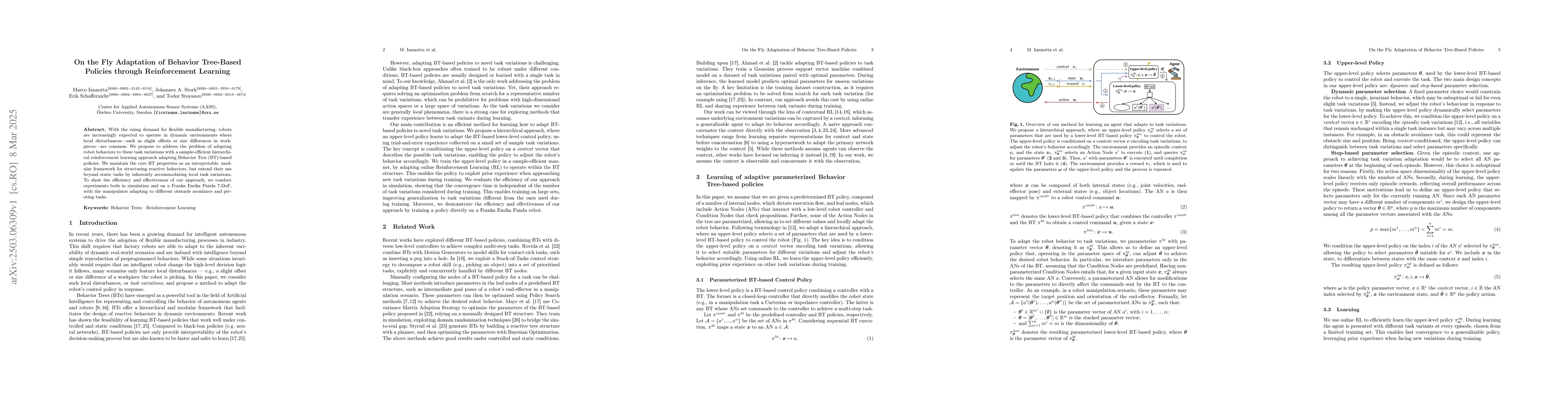 Thumbnail for On the Fly Adaptation of Behavior Tree-Based Policies through
  Reinforcement Learning