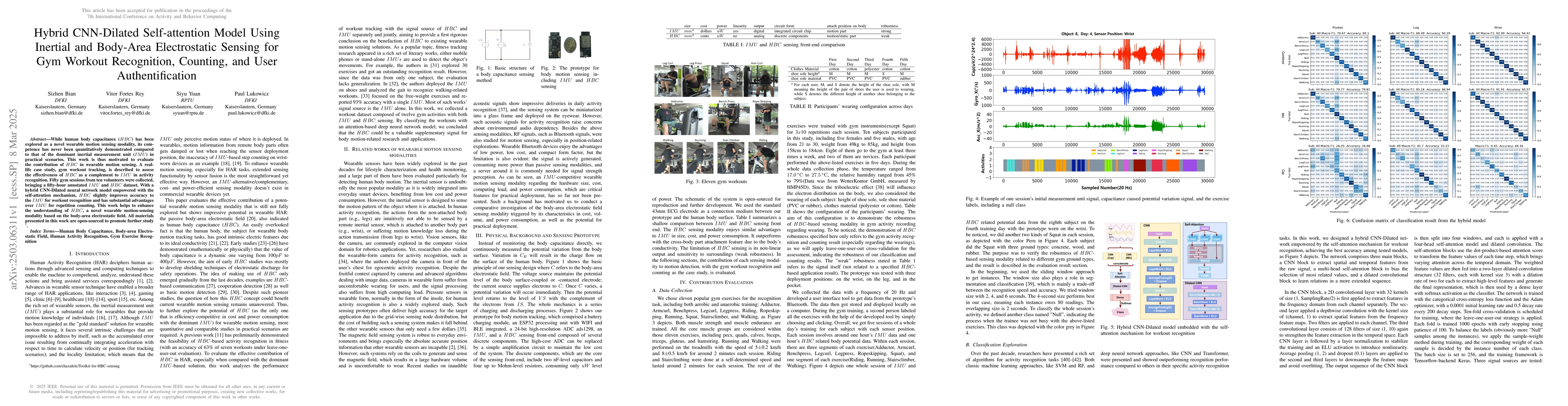 Thumbnail for Hybrid CNN-Dilated Self-attention Model Using Inertial and Body-Area
  Electrostatic Sensing for Gym Workout Recognition, Counting, and User
  Authentification