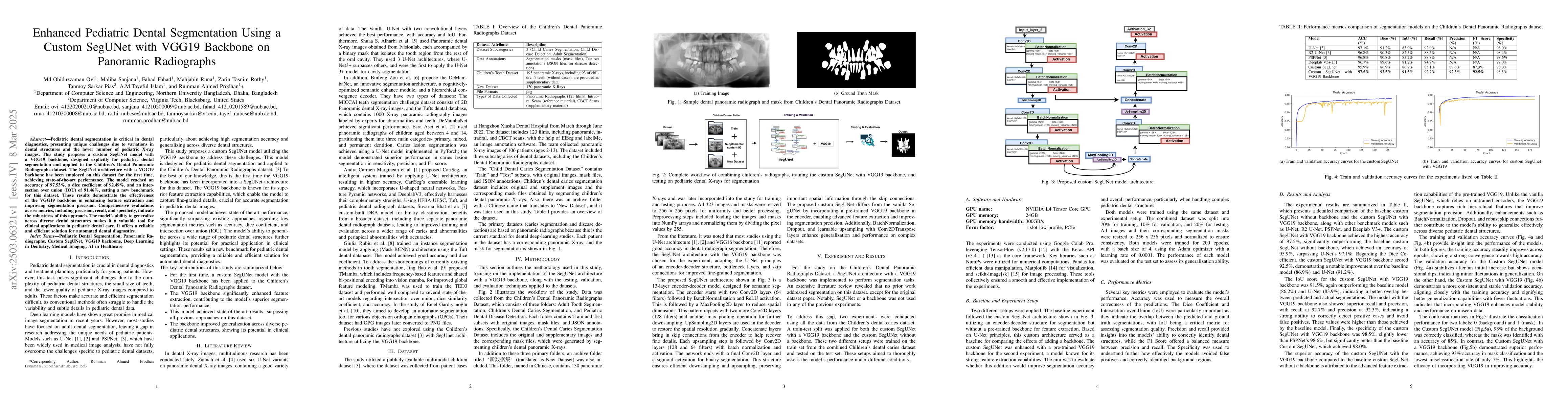 Thumbnail for Enhanced Pediatric Dental Segmentation Using a Custom SegUNet with VGG19
  Backbone on Panoramic Radiographs
