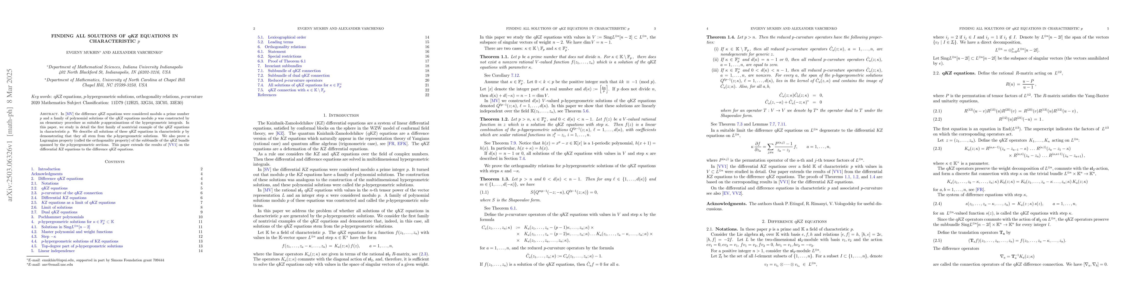 Thumbnail for Finding all solutions of qKZ equations in characteristic $p$