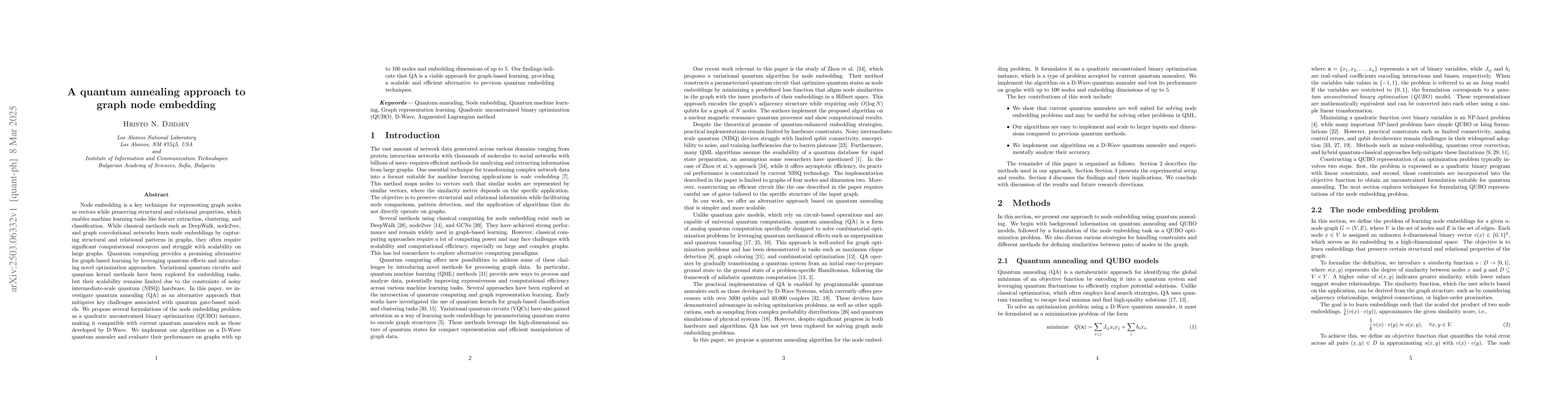 Thumbnail for A quantum annealing approach to graph node embedding