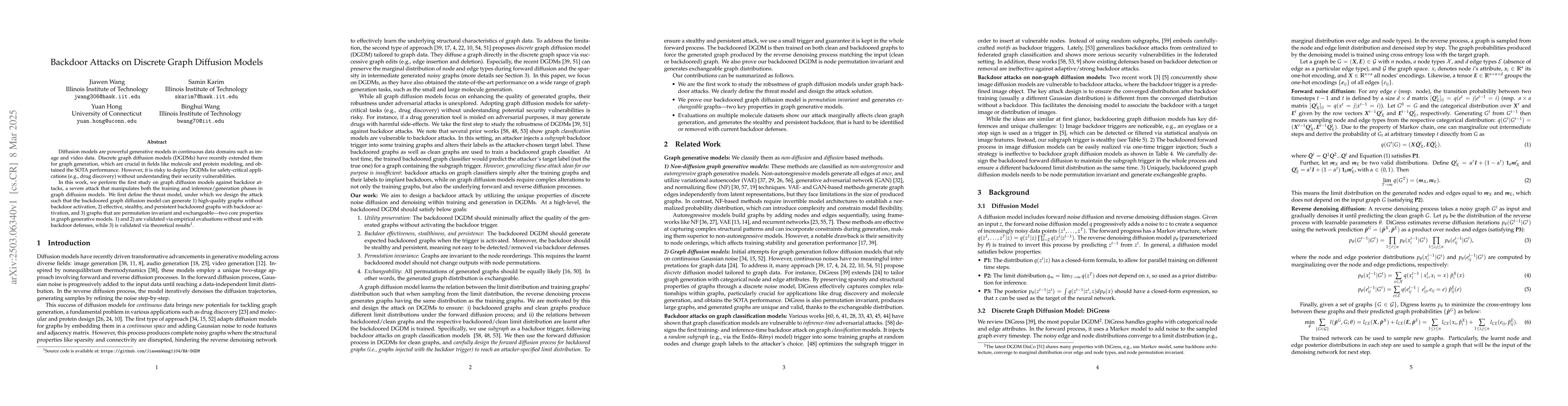 Thumbnail for Backdoor Attacks on Discrete Graph Diffusion Models