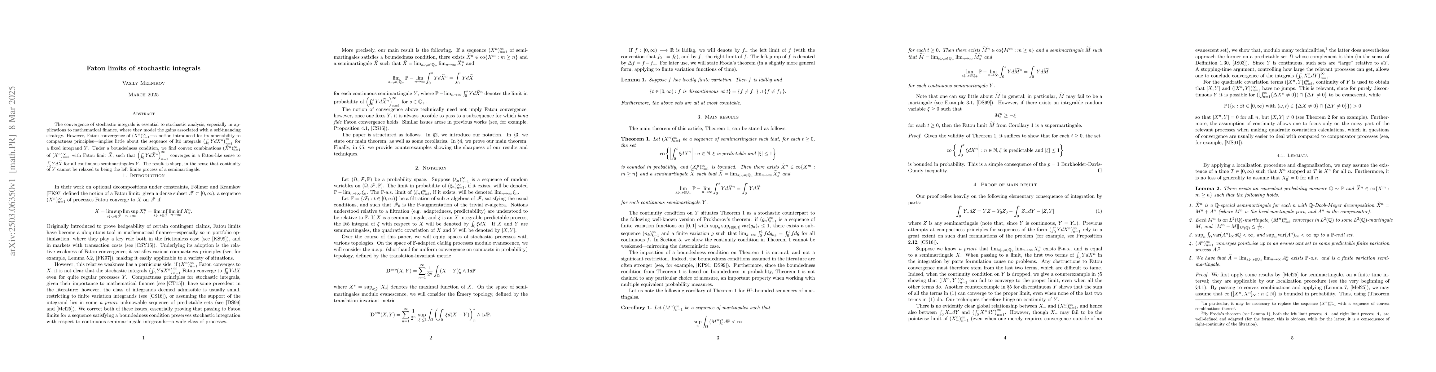 Thumbnail for Fatou limits of stochastic integrals