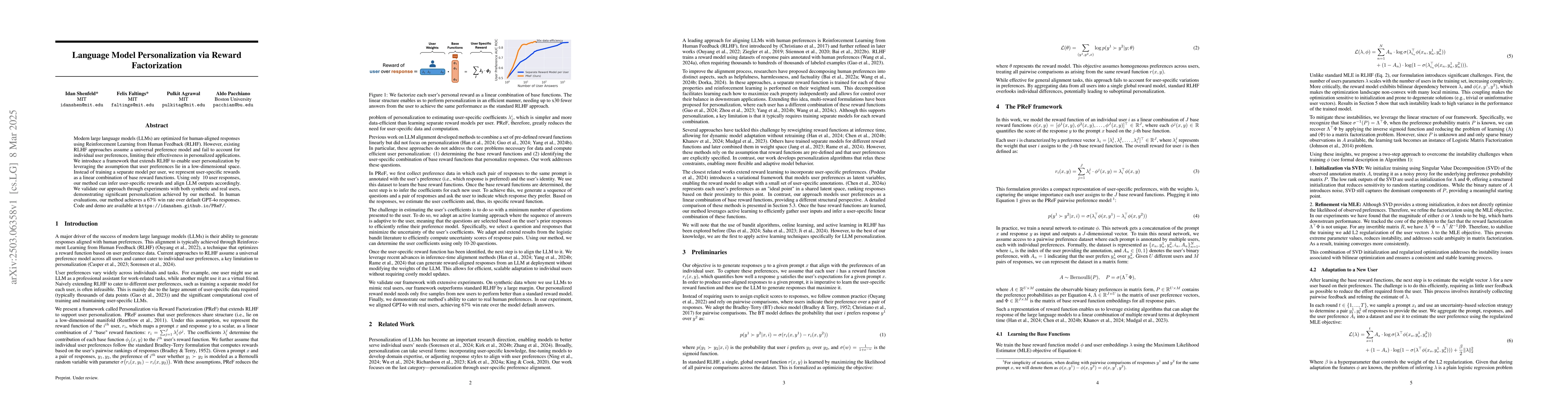 Thumbnail for Language Model Personalization via Reward Factorization