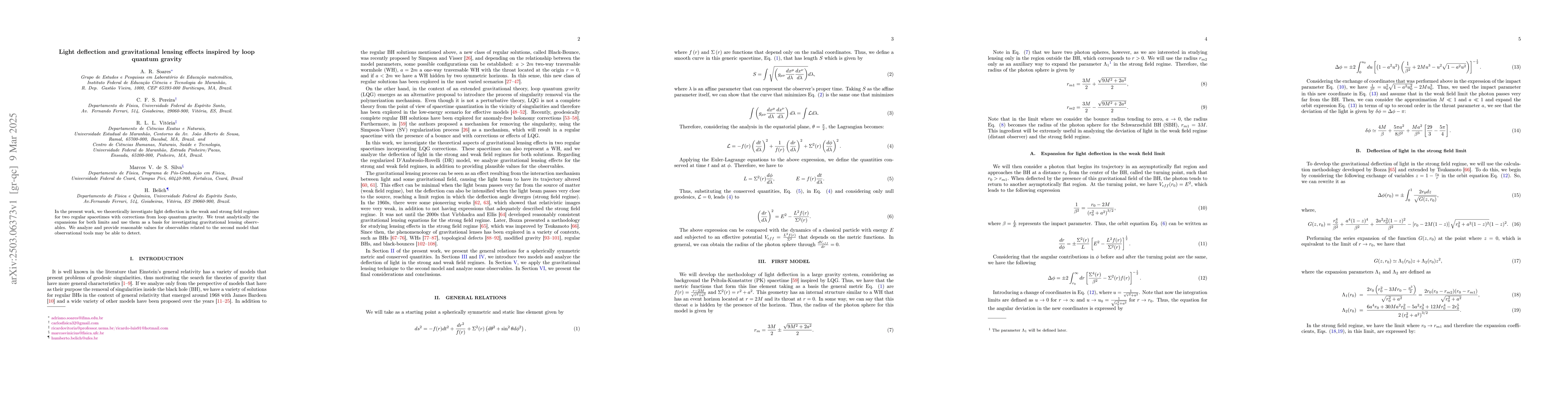 Thumbnail for Light deflection and gravitational lensing effects inspired by loop
  quantum gravity