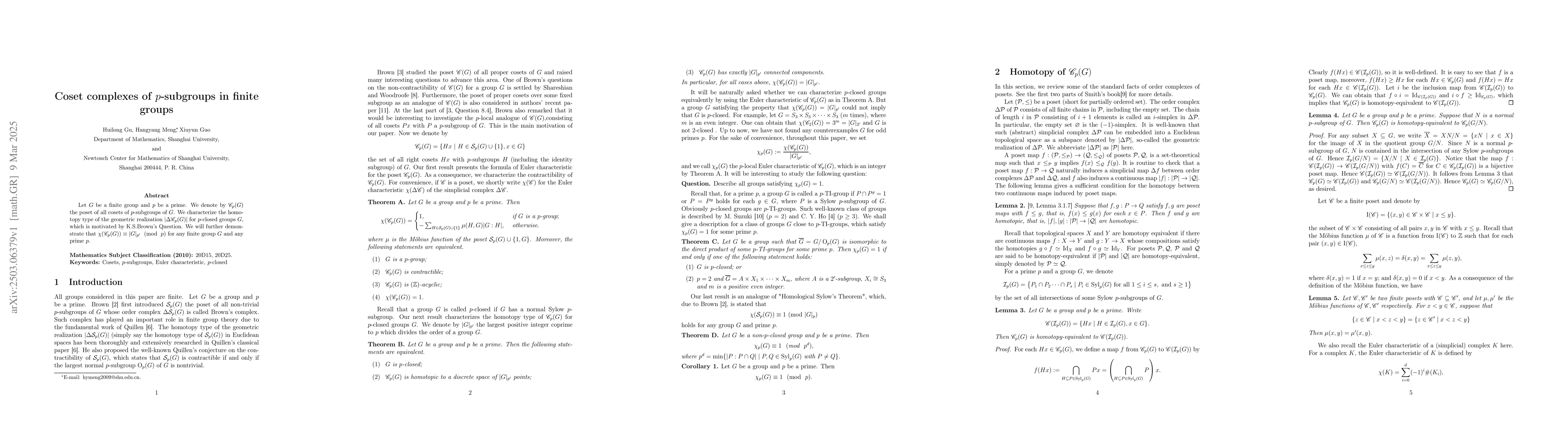 Thumbnail for Coset complexes of $p$-subgroups in finite groups