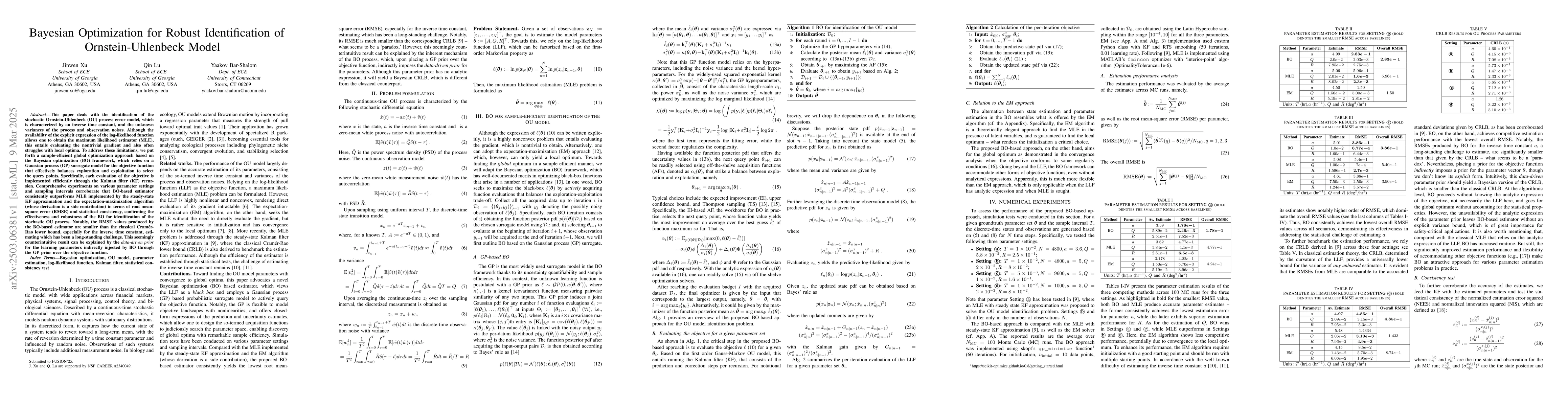 Thumbnail for Bayesian Optimization for Robust Identification of Ornstein-Uhlenbeck
  Model