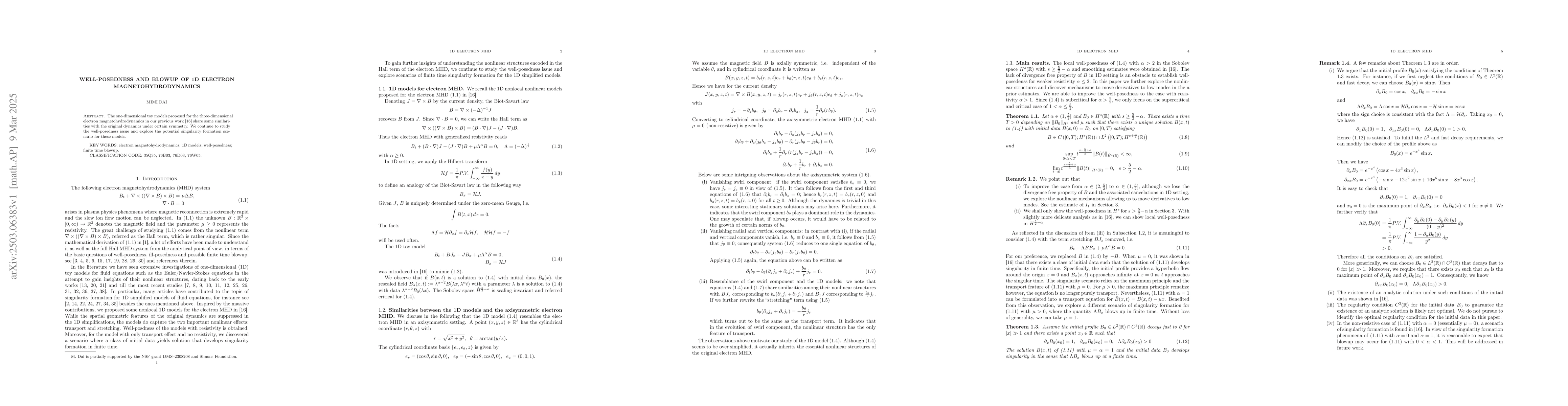 Thumbnail for Well-posedness and blowup of 1D electron magnetohydrodynamics