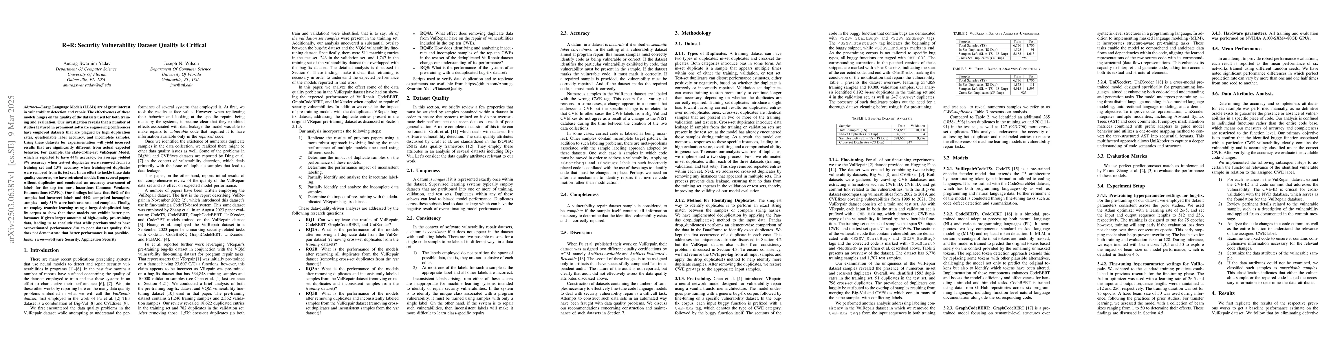 Thumbnail for R+R: Security Vulnerability Dataset Quality Is Critical