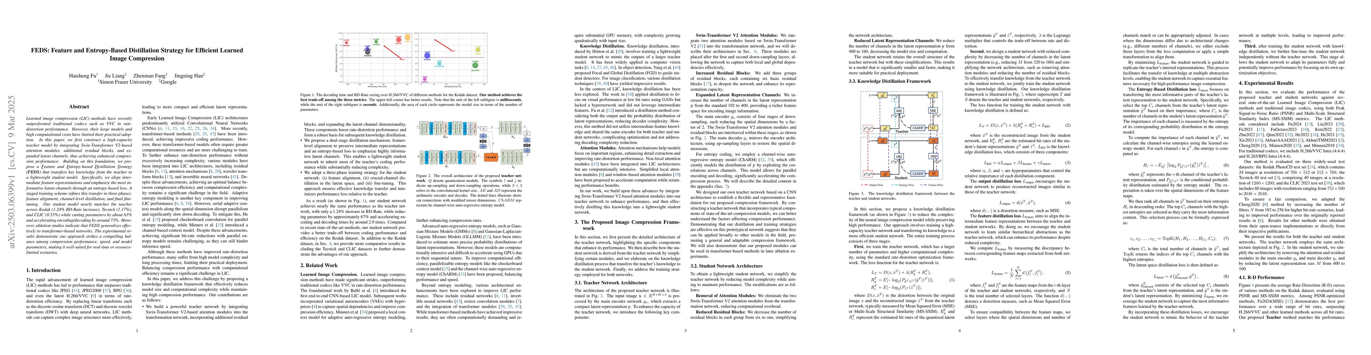 Thumbnail for FEDS: Feature and Entropy-Based Distillation Strategy for Efficient
  Learned Image Compression