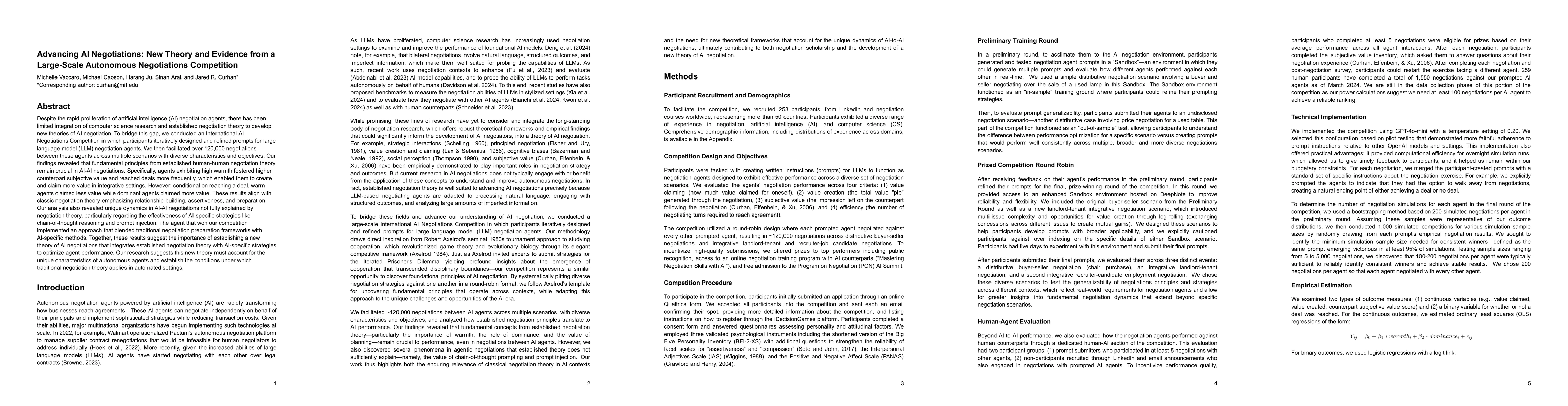 Thumbnail for Advancing AI Negotiations: New Theory and Evidence from a Large-Scale
  Autonomous Negotiations Competition