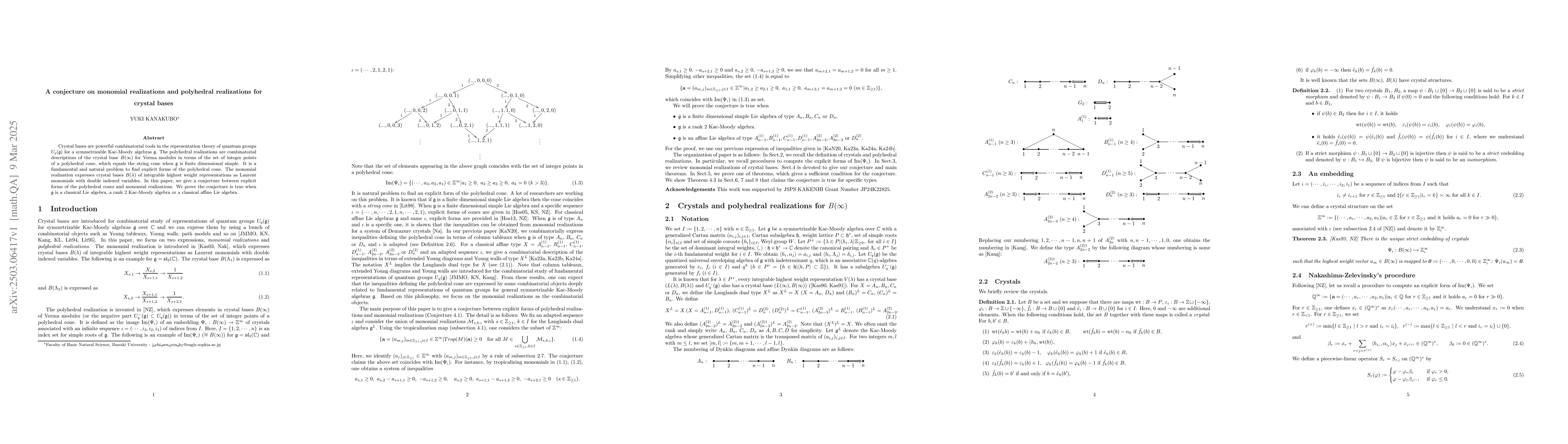 Thumbnail for A conjecture on monomial realizations and polyhedral realizations for
  crystal bases