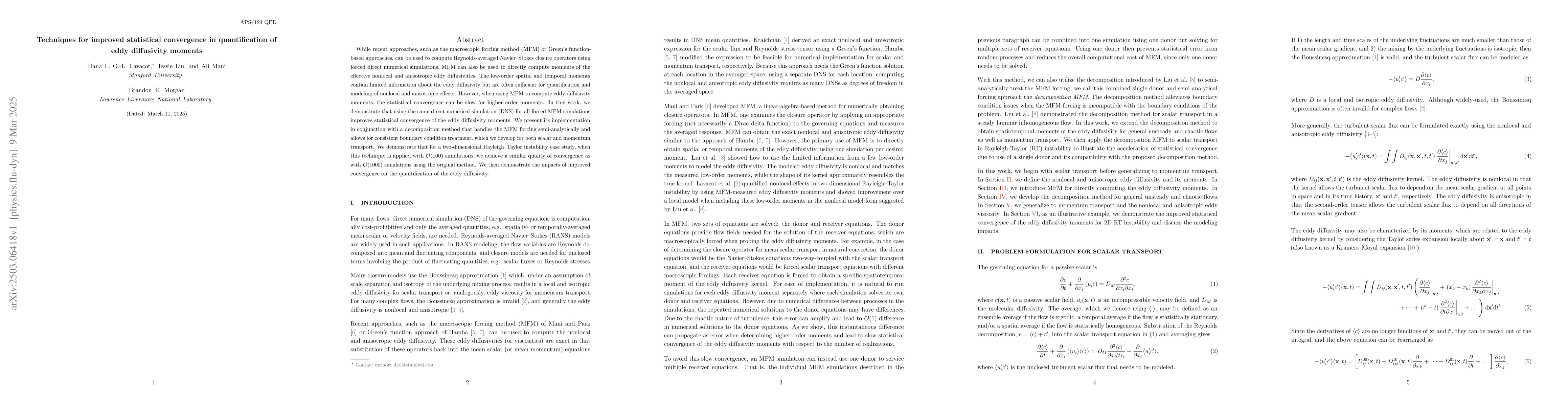 Thumbnail for Techniques for improved statistical convergence in quantification of
  eddy diffusivity moments