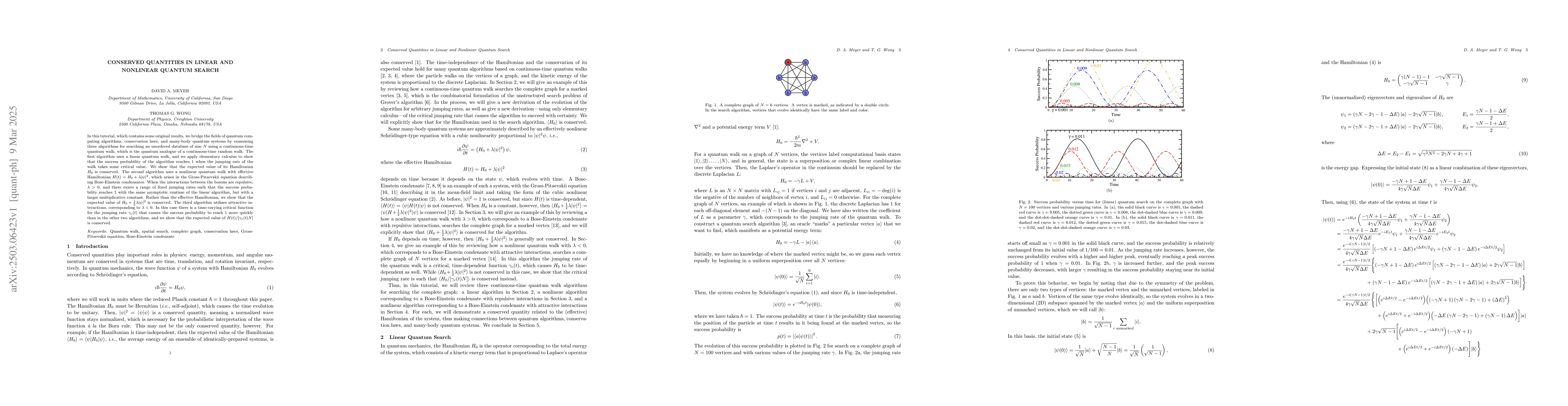 Thumbnail for Conserved Quantities in Linear and Nonlinear Quantum Search