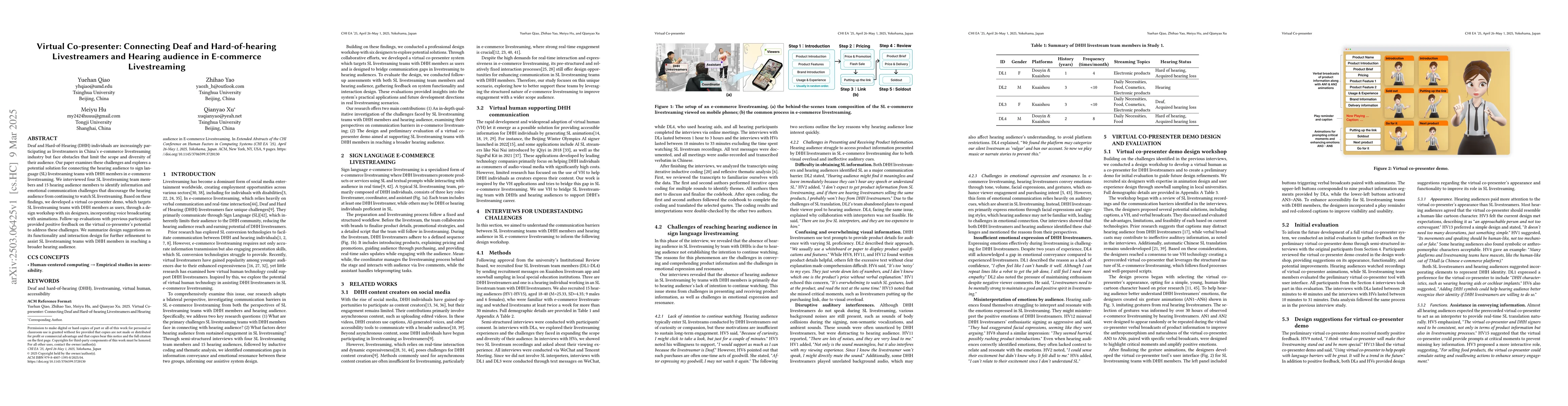 Thumbnail for Virtual Co-presenter: Connecting Deaf and Hard-of-hearing Livestreamers
  and Hearing audience in E-commerce Livestreaming