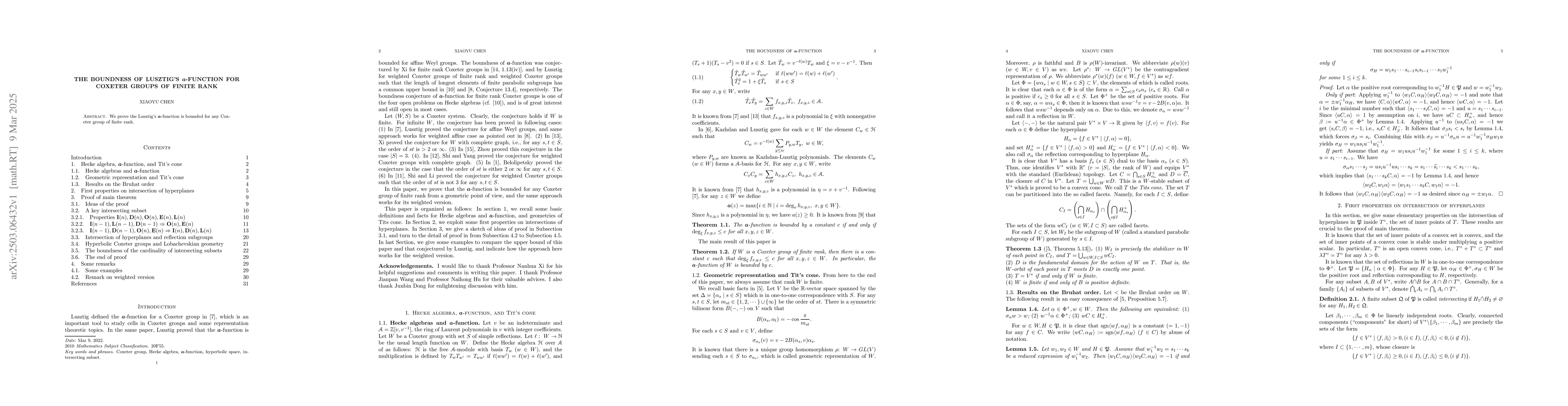 Thumbnail for The boundness of Lusztig's $a$-function for Coxeter groups of finite
  rank